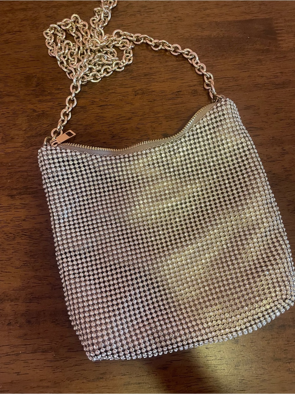Zara Rhinestone Mesh Chain Shoulder Bag - Gold